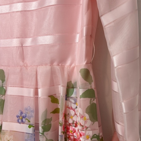 1970s Vintage Pink Sheer Organza Watercolor Floral Princess Gown women’s size 14 - Picture 11 of 14